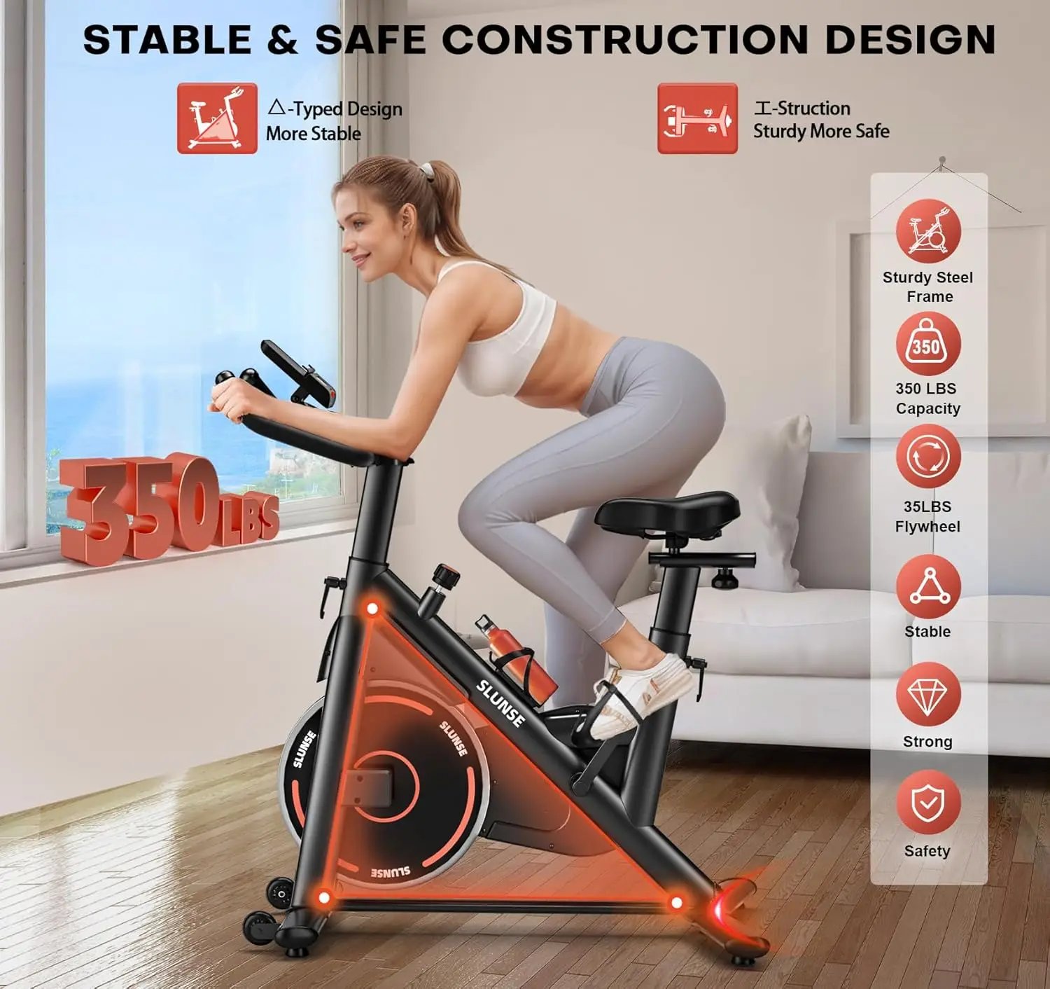 Adjustable Magnetic Resistance Brake Stationary Bikes for Home, Quiet Indoor Cycling Bike with Upgraded Seat Cushion, Digital Mo