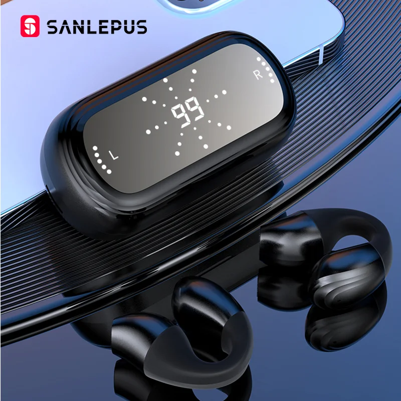 SANLEPUS Ear Clip Wireless Headphones Open-ear Bluetooth Earphone Bone Conduction Sport Headset TWS Earbuds with Mic HD Calls