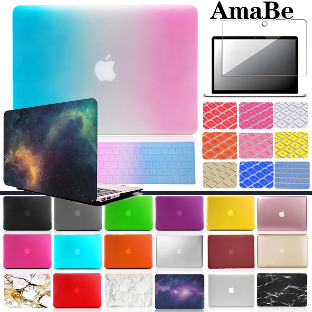 For Apple MacBook Air Pro Retina 11 12 13 15  Hard Shell Laptop Protector Case+Keyboard Cover + Creen Protector