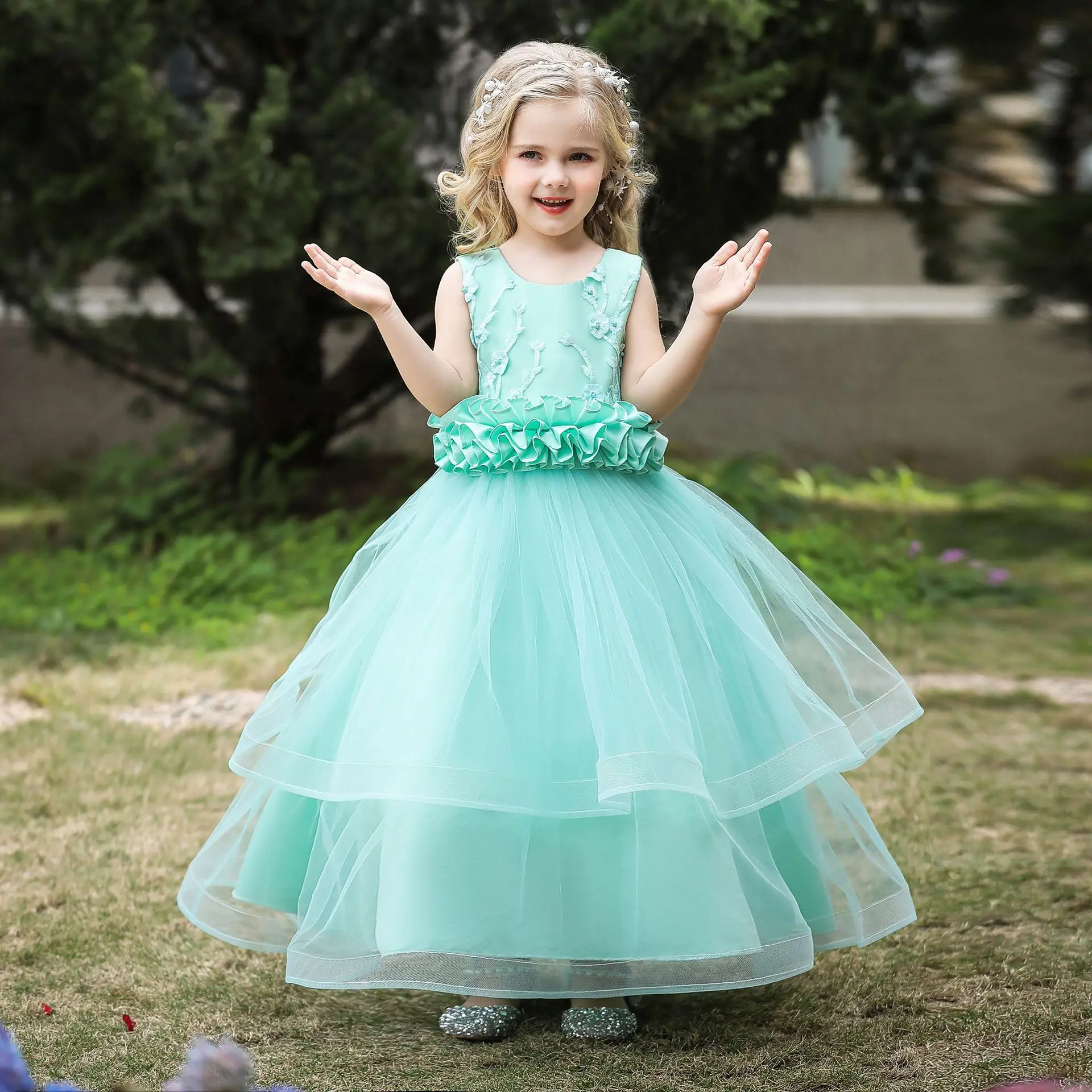 4-14 Years Girls Princess Dress for Girls Lace Wedding Party Dresses Elegant Teenagers Dress Girl Bridesmaid Children Clothing