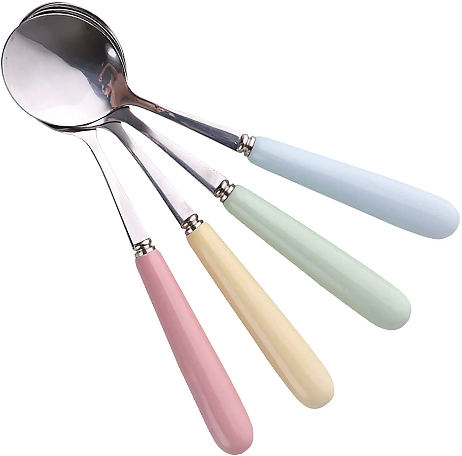 Evannt Ceramic Dessert Spoon Long Handle Dinner Spoons Set of 4 Korean Porcelain Spoons for Eating Dessert Appetizers Cereal (multi-color)