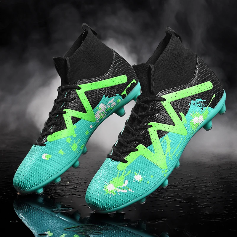 

New Graffiti Unisex High-Top Soccer Shoes Blue Lightweight Tf/Fg Futsal Shoes For Men Non-Slip Professional Men's Football Boots