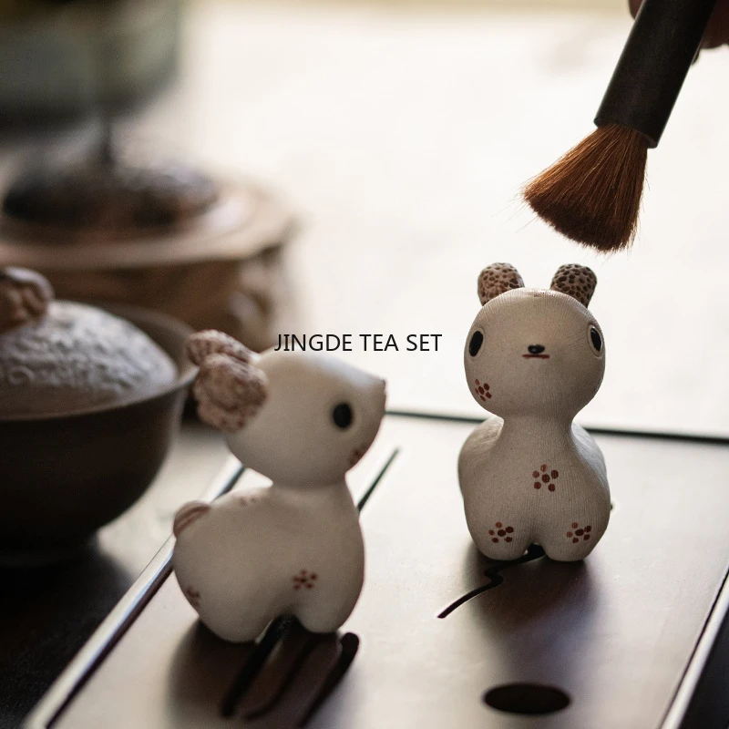 Handmade ceramic cute deer ornaments can be used as Zen tea pet home desktop accessories
