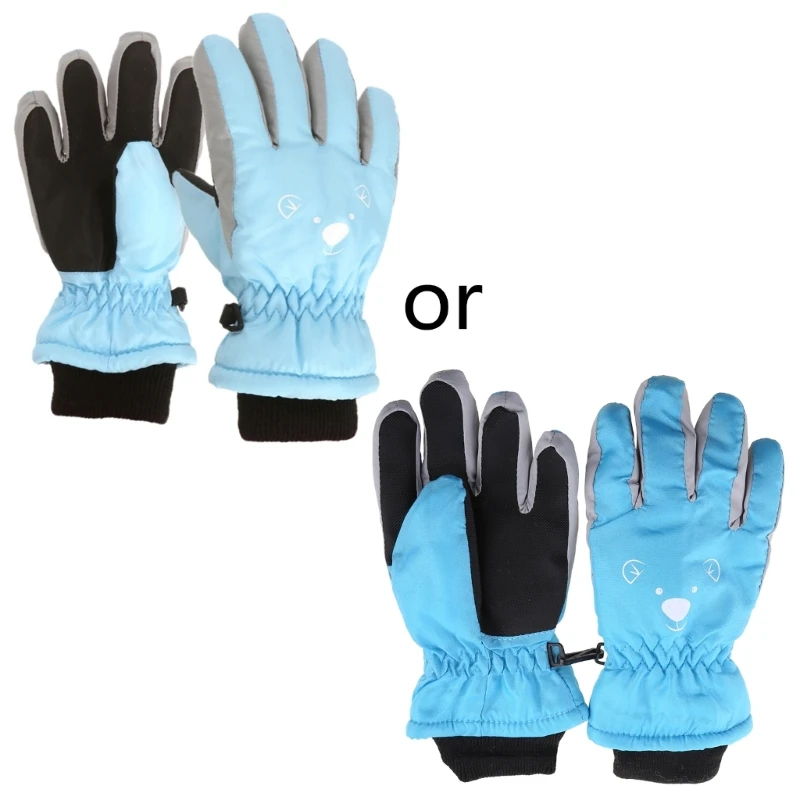 

L5YF Children Skiing Cycling Gloves Toddler Thick Warm Mittens Waterproof Windproof Outdoor Sports Cute Bear Face Snowboard for