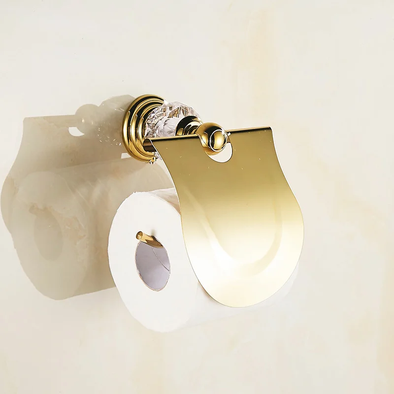 Diamond Star Bathroom Accessories Set Solid Brass Gold Wall-mounted Bathroom Crystal Ceramic Base Bathroom Products