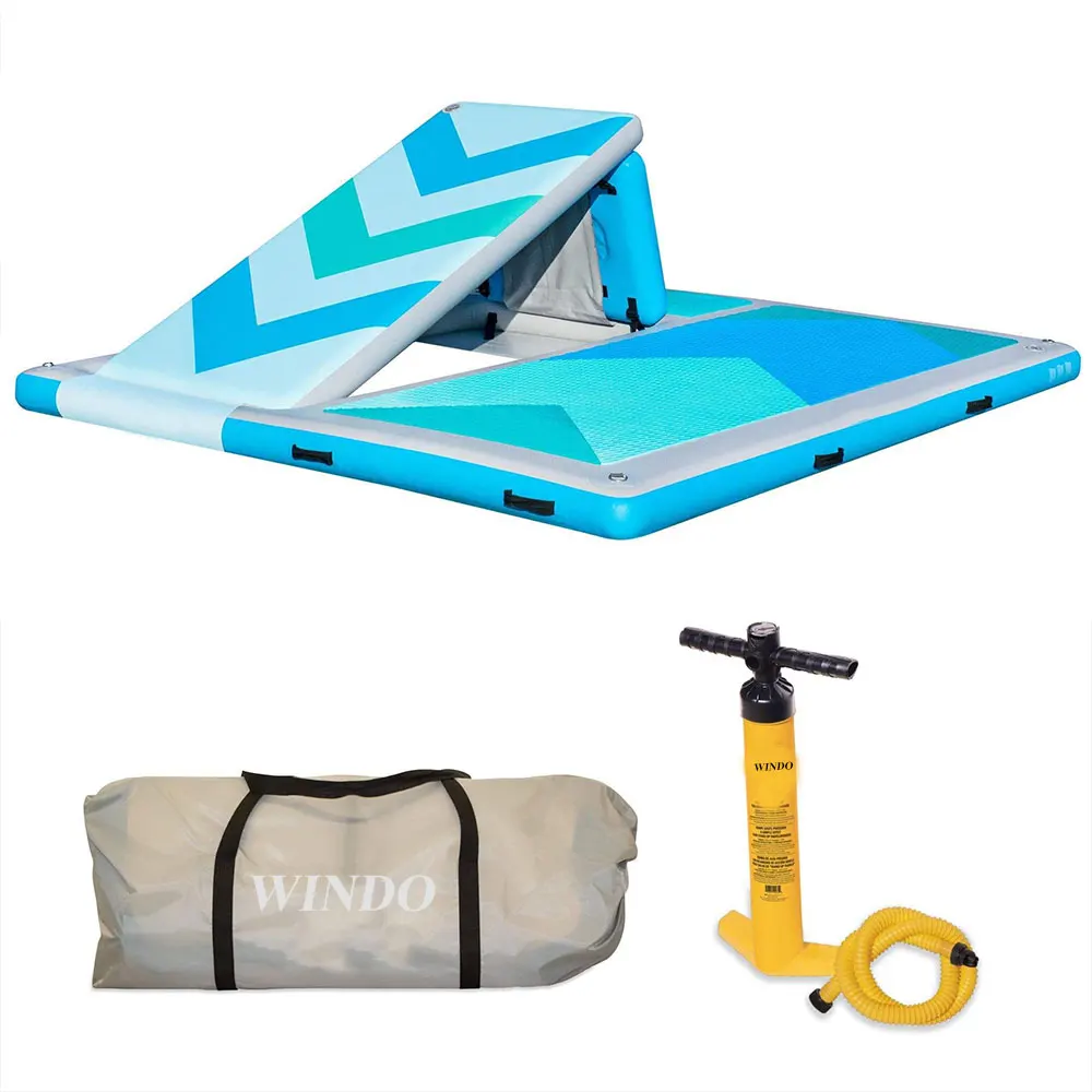 2.5M Water Play Equipment Inflatable Floating Island Drop Stitch Fishing Boat Dock With Slide