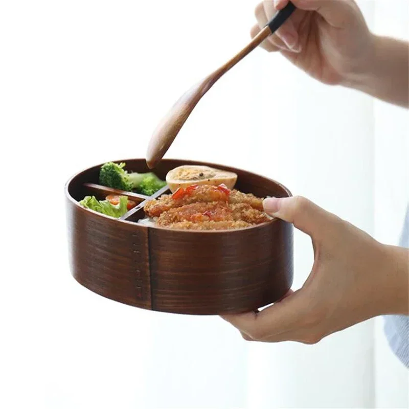 Japanese Style Bento Boxes Wood Lunch Box Portable Picnic Kids Students Food Container Kitchen Accessories - 3