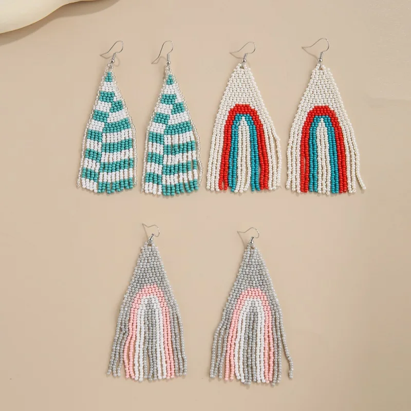 

Rice bead earrings Tassel Design Geometry Originality Colour Hand knitting Bohemia Alloy Fashion Simple Beaded earrings