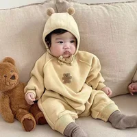 4615 Baby Clothes 2024 Autumn Winter New Thick Cartoon Plus Velvet One Piece Clothes Cute Bear Onesies