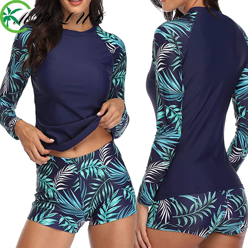 

Long Sleeve Swimwear 2024 Bikini Surfing Women Swimsuit Sporty Female Boyleg Plus Size Summer Rash Guard 2 Piece Tankini Biquini