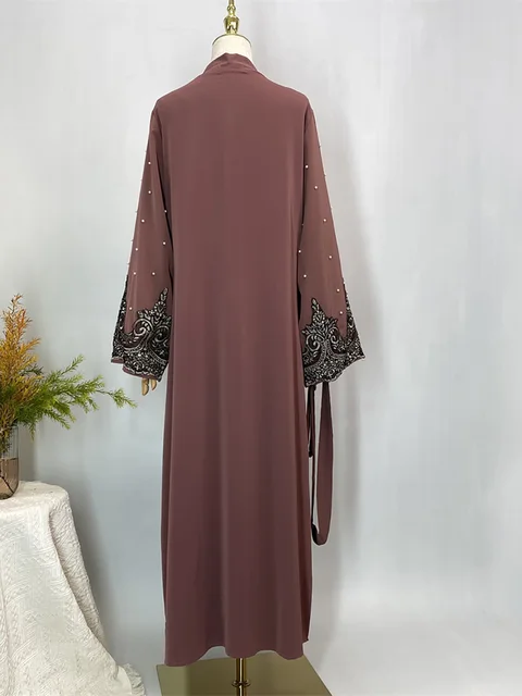 Ramadan caftan perles ouvertes Abaya dubaï luxe Islam vêtements musulmans pour femmes Kimono turquie Caftan Marocain Femme Robe Kebaya