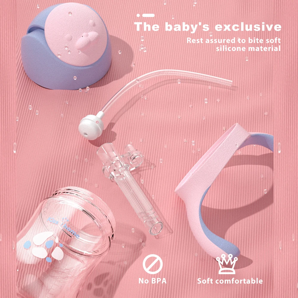 240ML baby bottles feeding bottle baby wide-caliber milk bottle with straw handle newborn straw BPA free