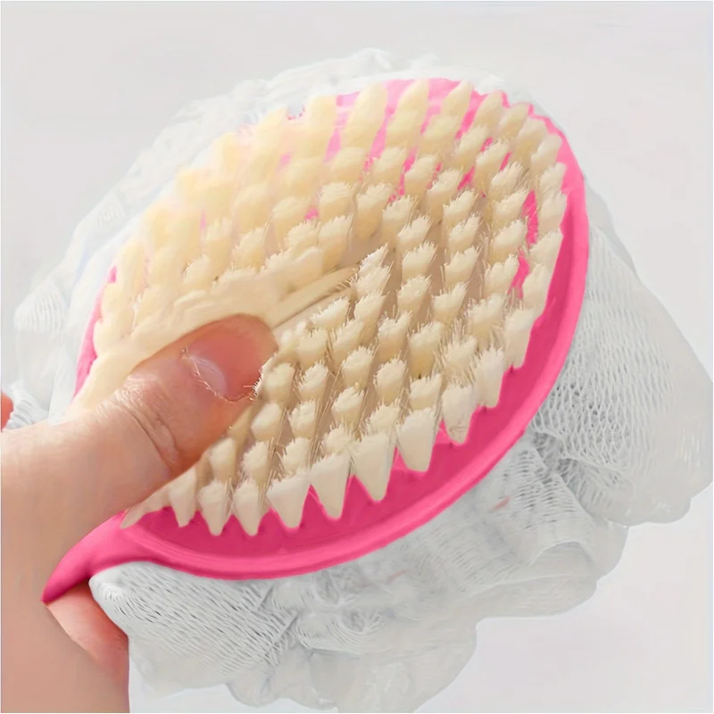 1 soft loofah brush and bristle bath body brush with curved long handle - odorless, manual exfoliating scrub suitable for full 5