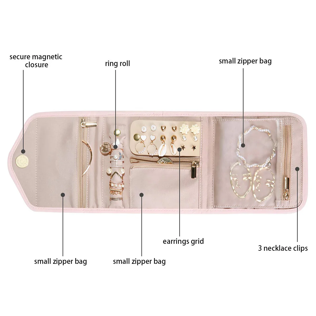 Travel-Ready Portable Jewelry Organizer: Roll & Zippered Travel-Ready Portable Jewelry Organizer: Roll & Zippered