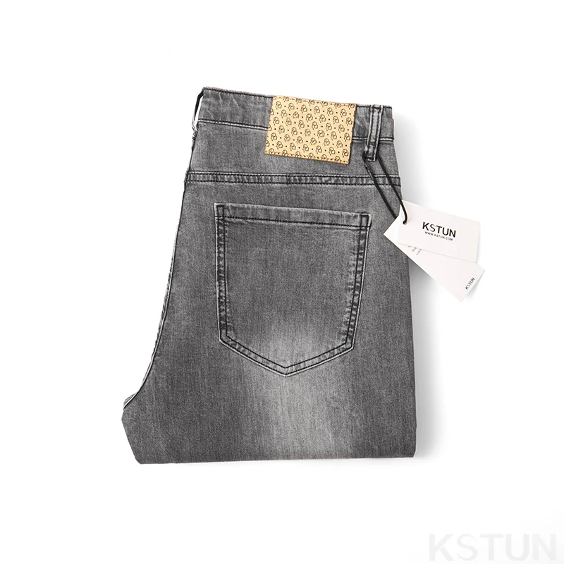 KSTUN Gray Jeans Men Stretch Slim Straight Regular Fit Casual Pants Summer Denim Trousers Men's Clothing Man Jeans Fashion Brand 3