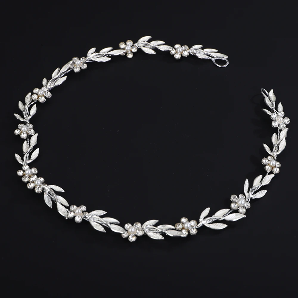 Gold Leaf Wedding Headbands Handmade Bridal Headpieces Bride Rhinestone Pearl Flower Tiaras Wedding Hair Accessories for Women