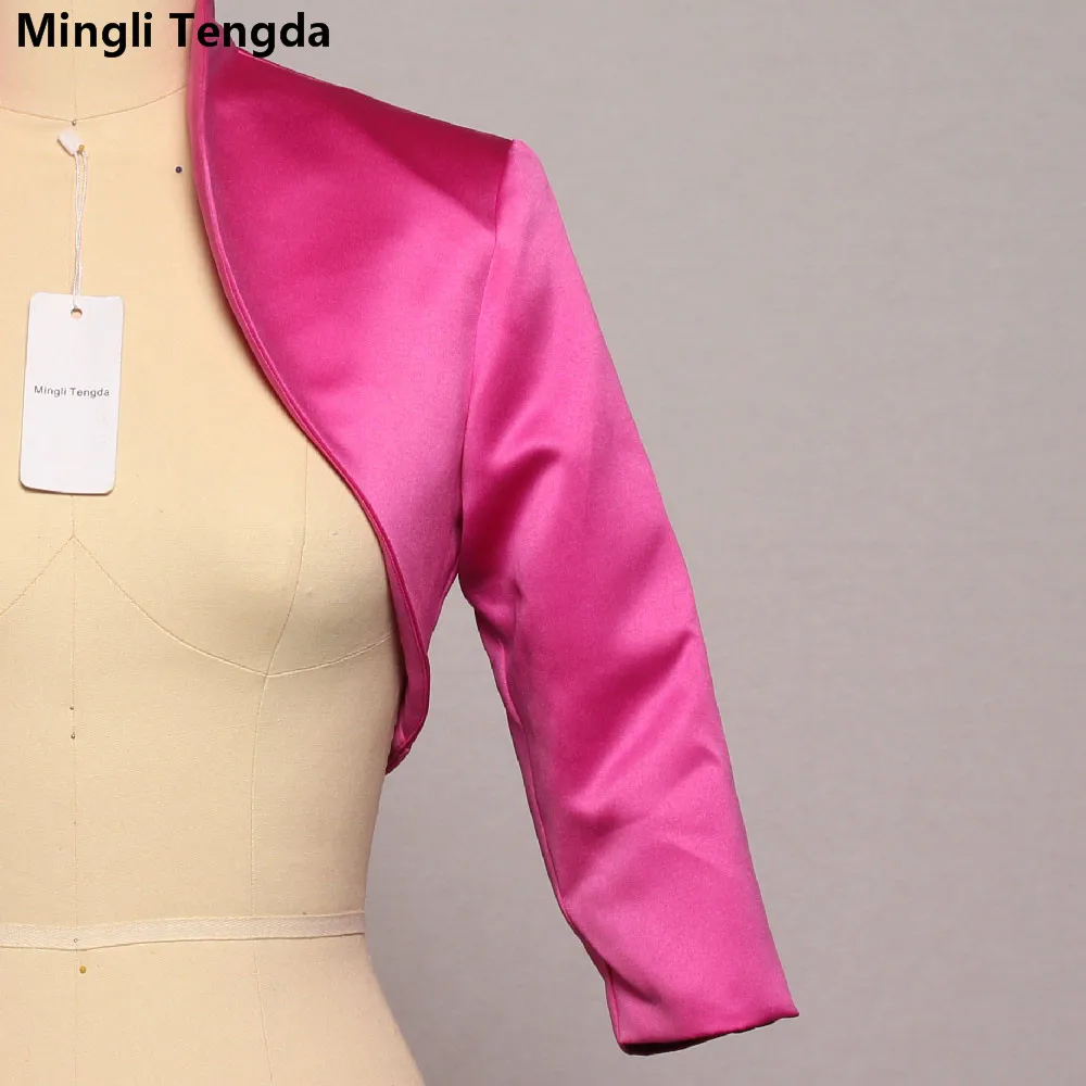 Custom Made New Rose Red Satin Wedding Bolero/Shrug/Bride Jacket/Stole/Shawl/Wrap/Tippet 3/4 Sleeves Lined Mingli Tengda Cape