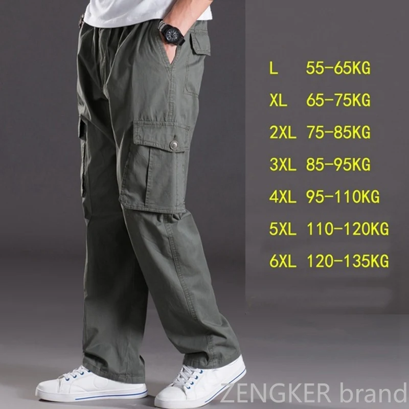Spring and Summer Men Casual Pants Plus Size Multi-Pocket Elastic Trousers