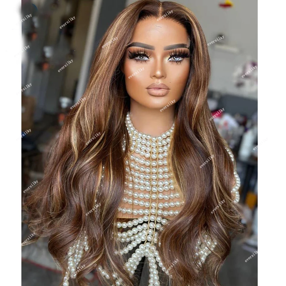

Highlight Blonde Brown Transparent Wavy Full Lace Wigs Human Hair Balayage Body Wave13x6 360 Lace Front PrePluck With Baby Hair
