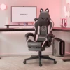 Dowinx Gaming Chair Cute with Cat Ears and Massage Lumbar Support, Ergonomic Computer Chair for Girl with Footrest and Headrest 1