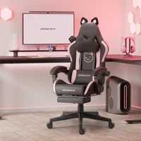 Dowinx Gaming Chair Cute with Cat Ears and Massage Lumbar Support, Ergonomic Computer Chair for Girl with Footrest and Headrest 1