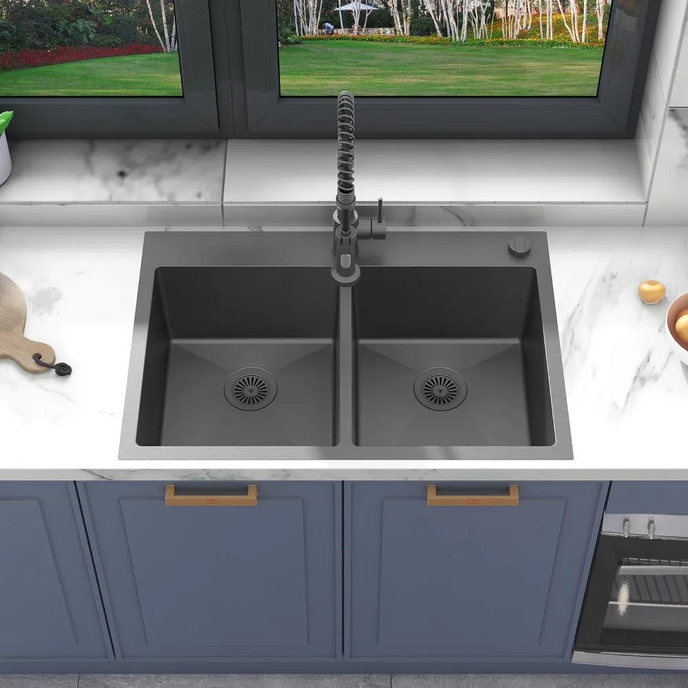 Stainless Steel Kitchen Sink (33&rdquo; x 22&rdquo; x 9&rdquo;(Black Sink Only))