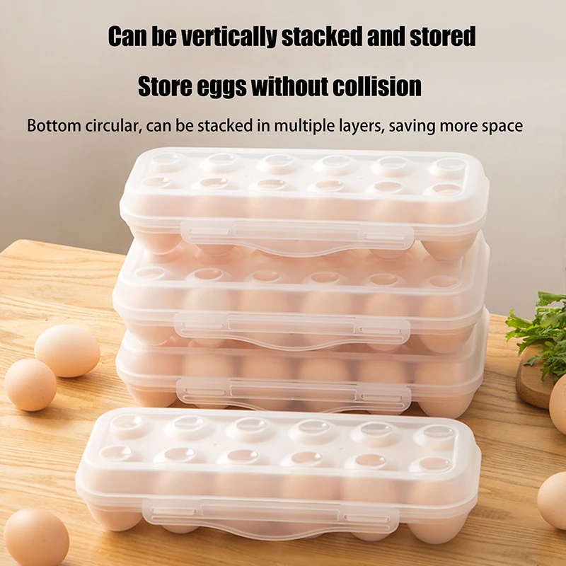 1Pc 12/18 Grid Egg Storage Box With Lid Kitchen Refrigerator Egg Box Drop Rack Household Fridge Organizer Tray