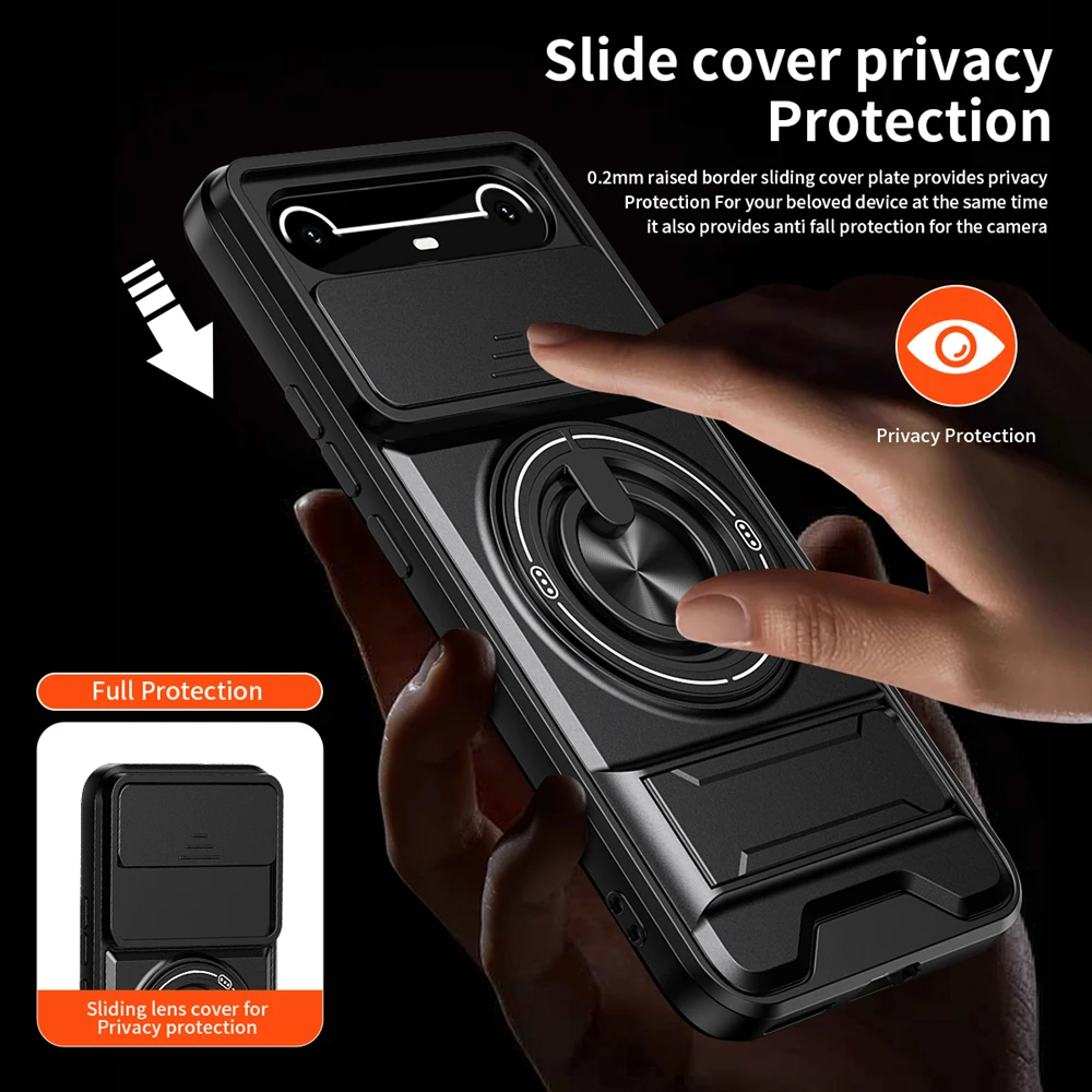 Magnetic Shockproof Phone Case with Slide Camera Protection and Upright Kickstand