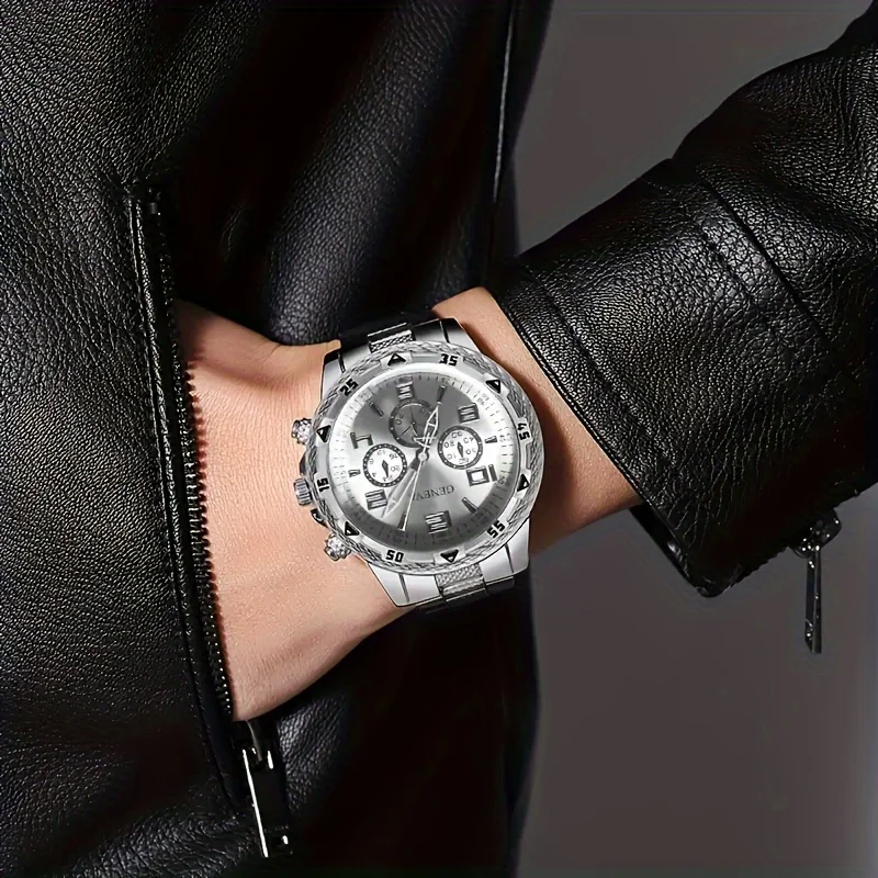 2psc high-end fashionable and handsome quartz watch, comfortable to wear, is the first choice for men's gift giving 3