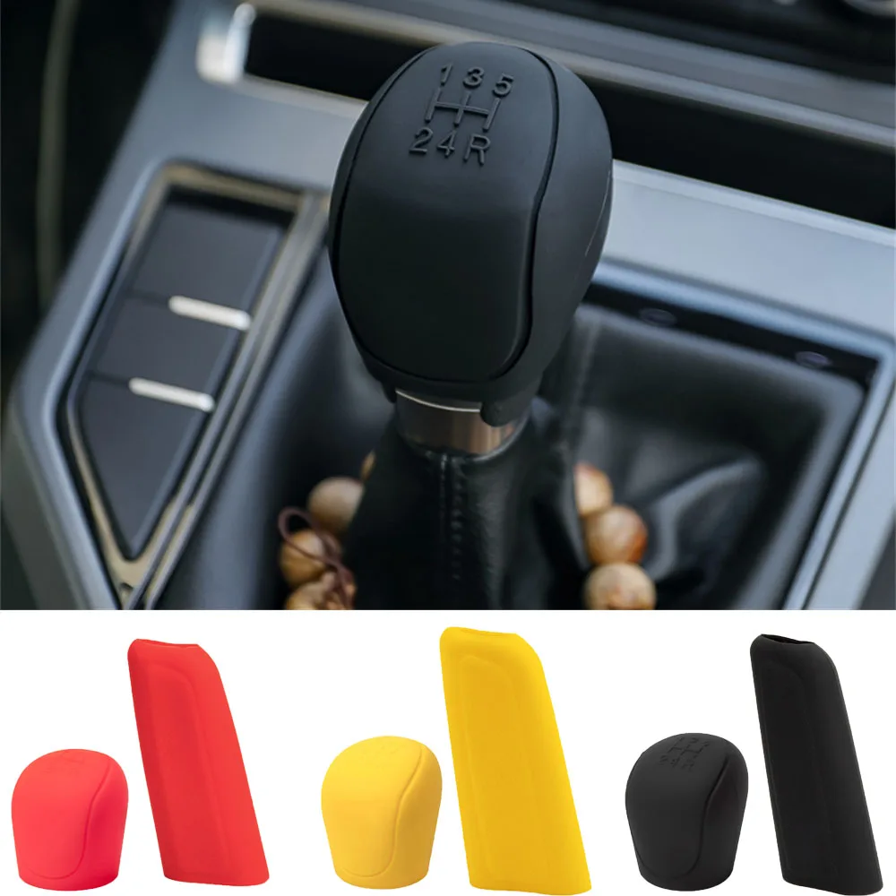 2pcs/set Car Gear Shift Knob Cover 5-speed Silicone Anti-slip Grip Covers Manual Handle Protective Covers Auto Interior Access