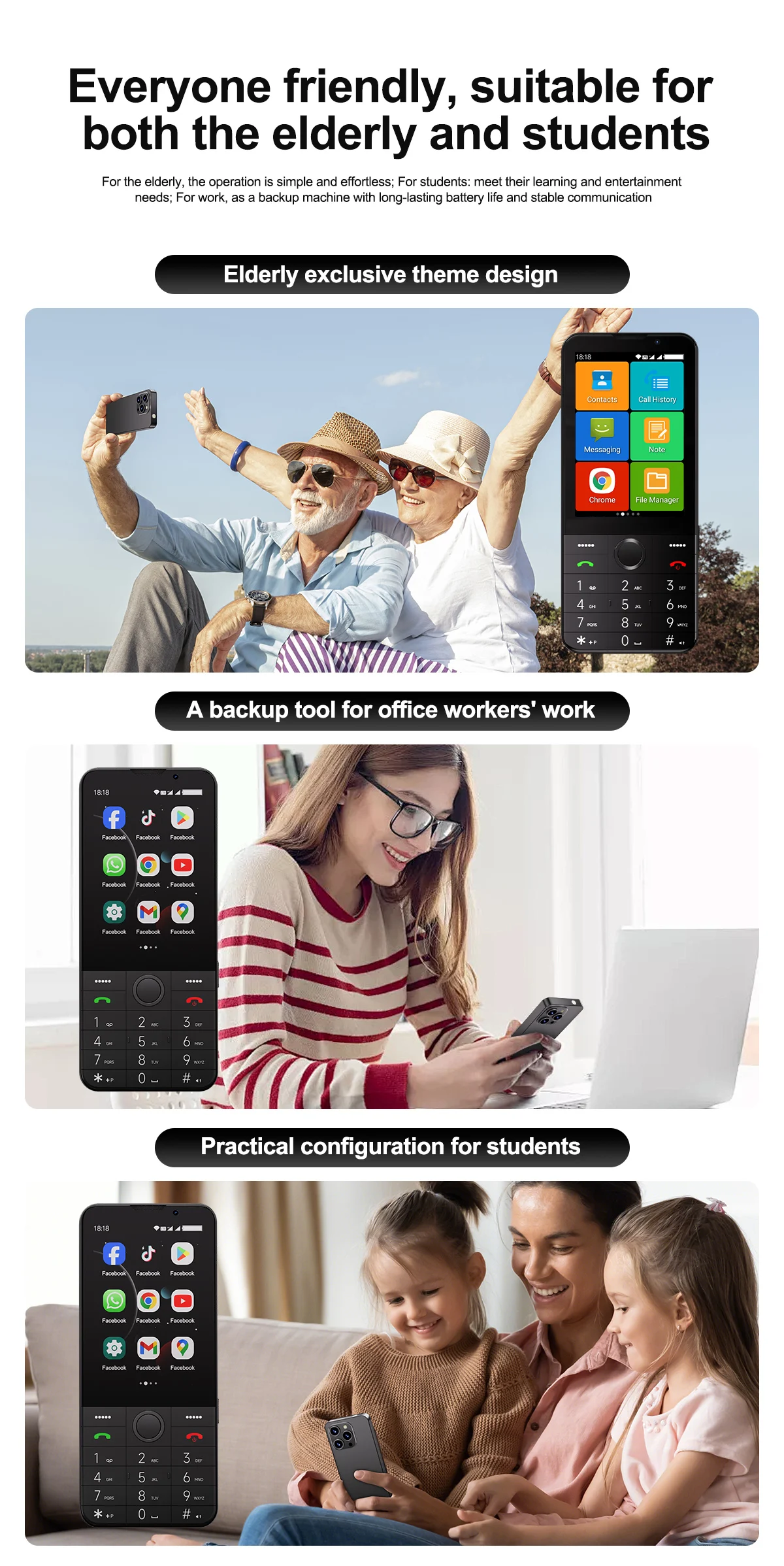 UNIWA F26 PRO 4G Touch Screen Keypad Phone Android 11 Dual SIM Card 3.5Inch 2GB+16GB 2850mAh Cellphone Whatsapp Russian keyboard