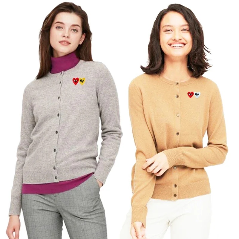 

Женский однобортный Кардиган Break Egg, Повседневный хлопковый однобортный свитер с вышивкой в виде сердечек и очков, с круглым вырезом