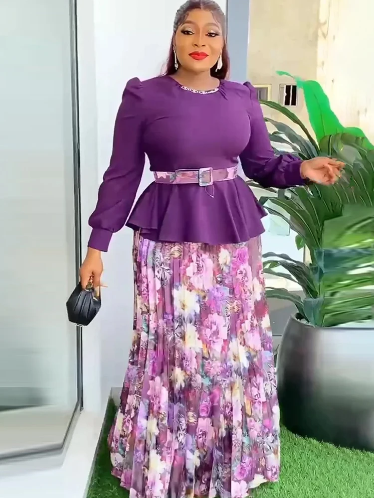 

Fashion Summer Dresses 2024 Long Sleeve Tops And Skirt Suit Two Piece Set Clothing African Turkey Wedding Party Evening Gowns