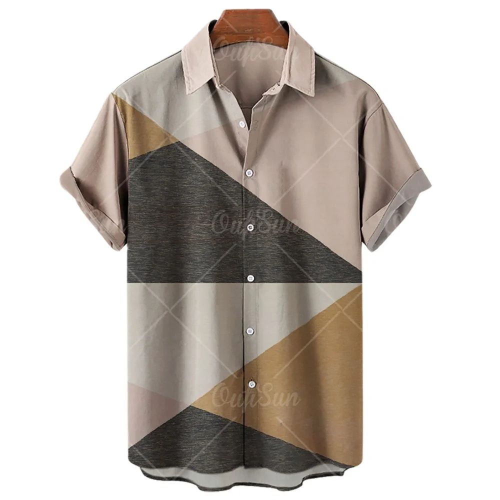 Hawaiian Shirt Men Striped Shirt 3D Printing Trend Casual Retro Loose Style Short-Sleeved Unisex Shirt Checked Printed Shirt
