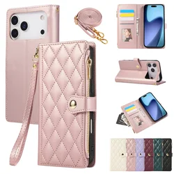 Elegant PU Leather Crossbody Wallet Phone Case with Wrist Strap - iPhone 15 Plus (Pink)