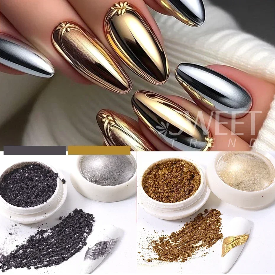 6pcs Metallic Magic Mirror Chrome Nail Art Powder Autumn Winter Brown Yellow Rubbing Glitter Pigment Manicure Metal Accessories