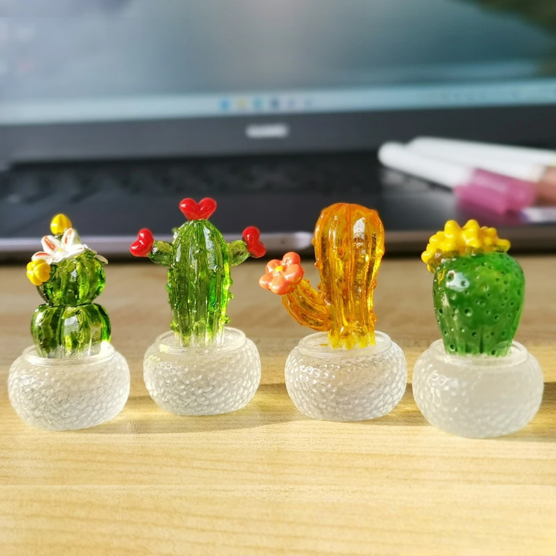 

4pcs Figurines Miniatures Cute Succulent Cactus Micro Landscape Ornaments Cartoon Cactus Plant Potted DIY Decoration Accessories