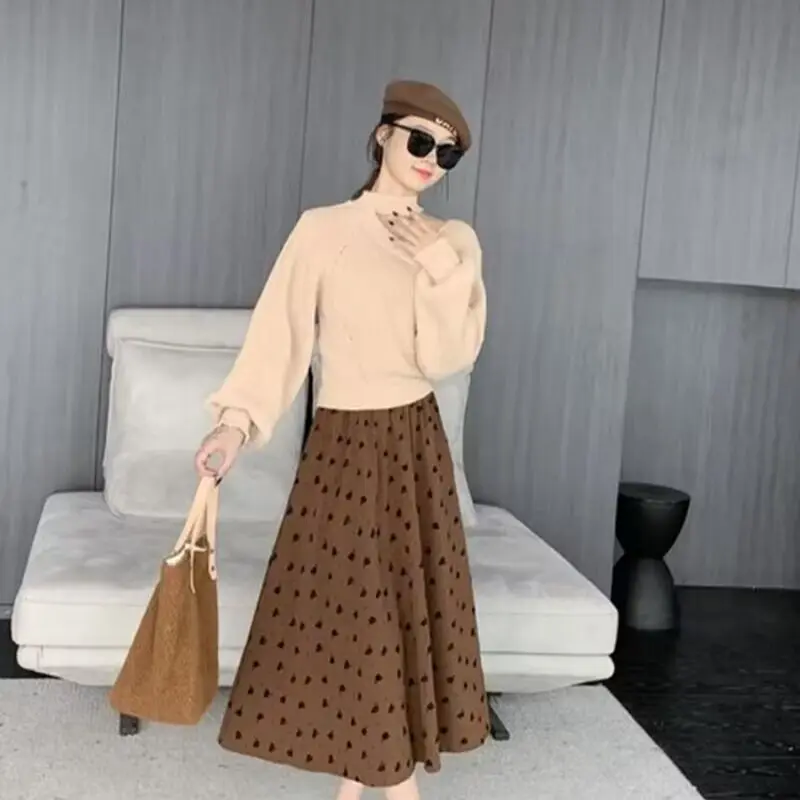 

2022 New Style Knee Length Flocking Dot Print Skirt Free Shipping