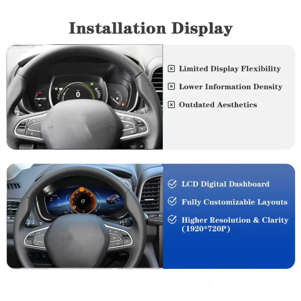 Pantalla HD de 12.3” para Panel de Instrumentos Digital, Compatible con Renault Koleos, Megane 4, Samsung SM6, Talisman 2016-2019, Velocímetro, CarPlay/Auto 3