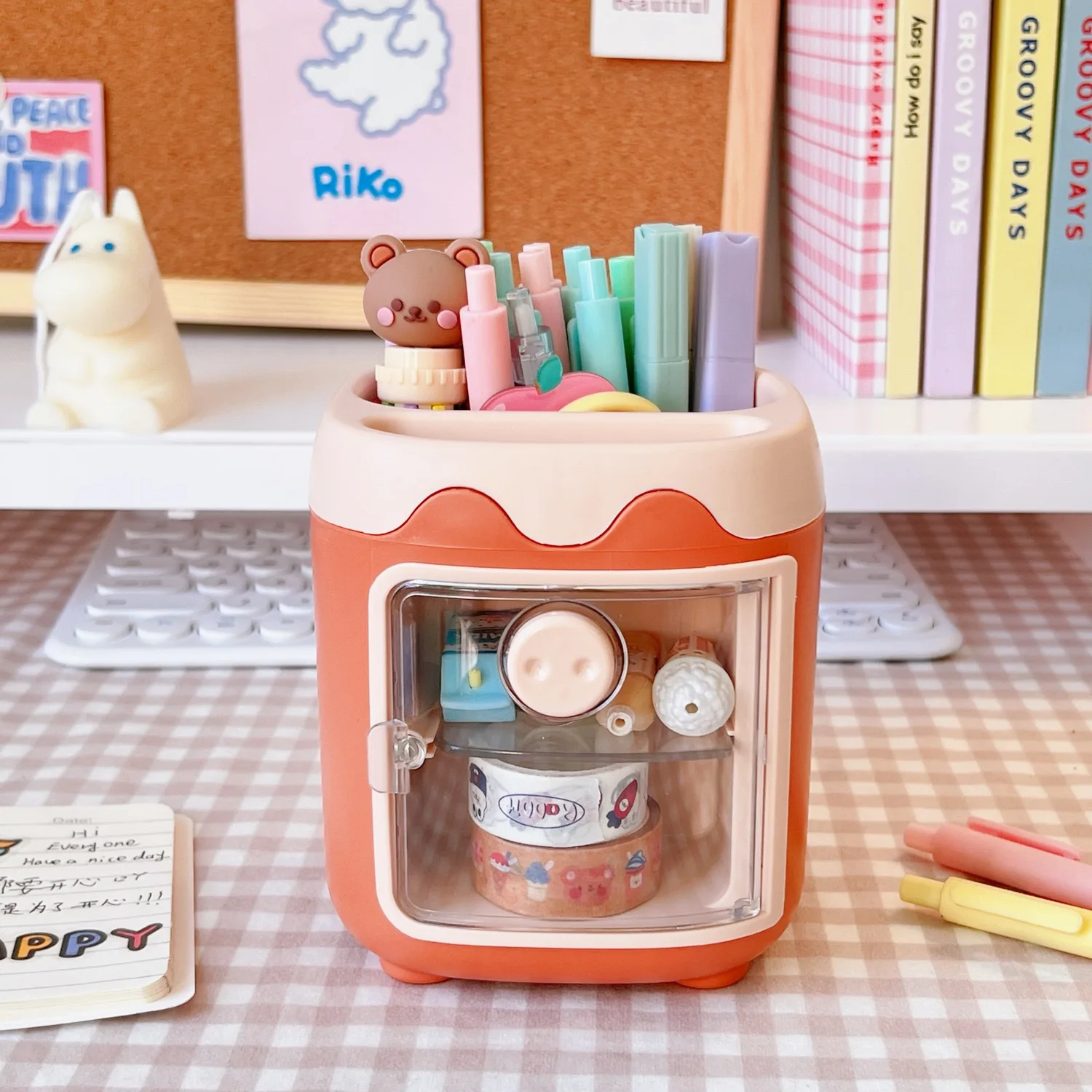 1PC Kawaii Pig Pen Pencil Pot Holder Brush Storage Container Desk Organizer Multifunction Stationery Office Supplies