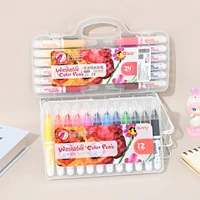 Washable Marker Coloring Pens Set,12/24 Assorted Colors Drawing Pen Kit Water Color Tapered Nib Broad Line Art Markers for Kids 1