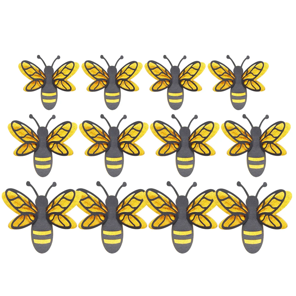 

12 Pcs Simulation Bee Decals for Bedroom Party Household Decorations Paper 3D