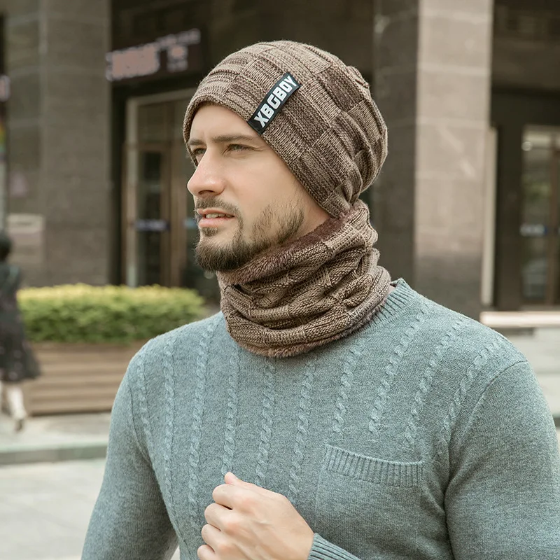 Wanter fir Männer Fraen Pullover Schal Kostüm Plus Veet Fleece Gefüttert Kanner Déck Waarm Mutz Männer Strickmütz Kappen_voghion.com