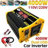 อินเวอร์เตอร์ไฟฟ้าในรถยนต์4000W DC 12V ไปยัง AC 220V 110V 50Hz หม้อแปลงแรงดันไฟฟ้าคู่2 USB จอแสดงผลดิจิตอลแรงดันไฟฟ้าอุปกรณ์ตกแต่งรถยนต์ 1