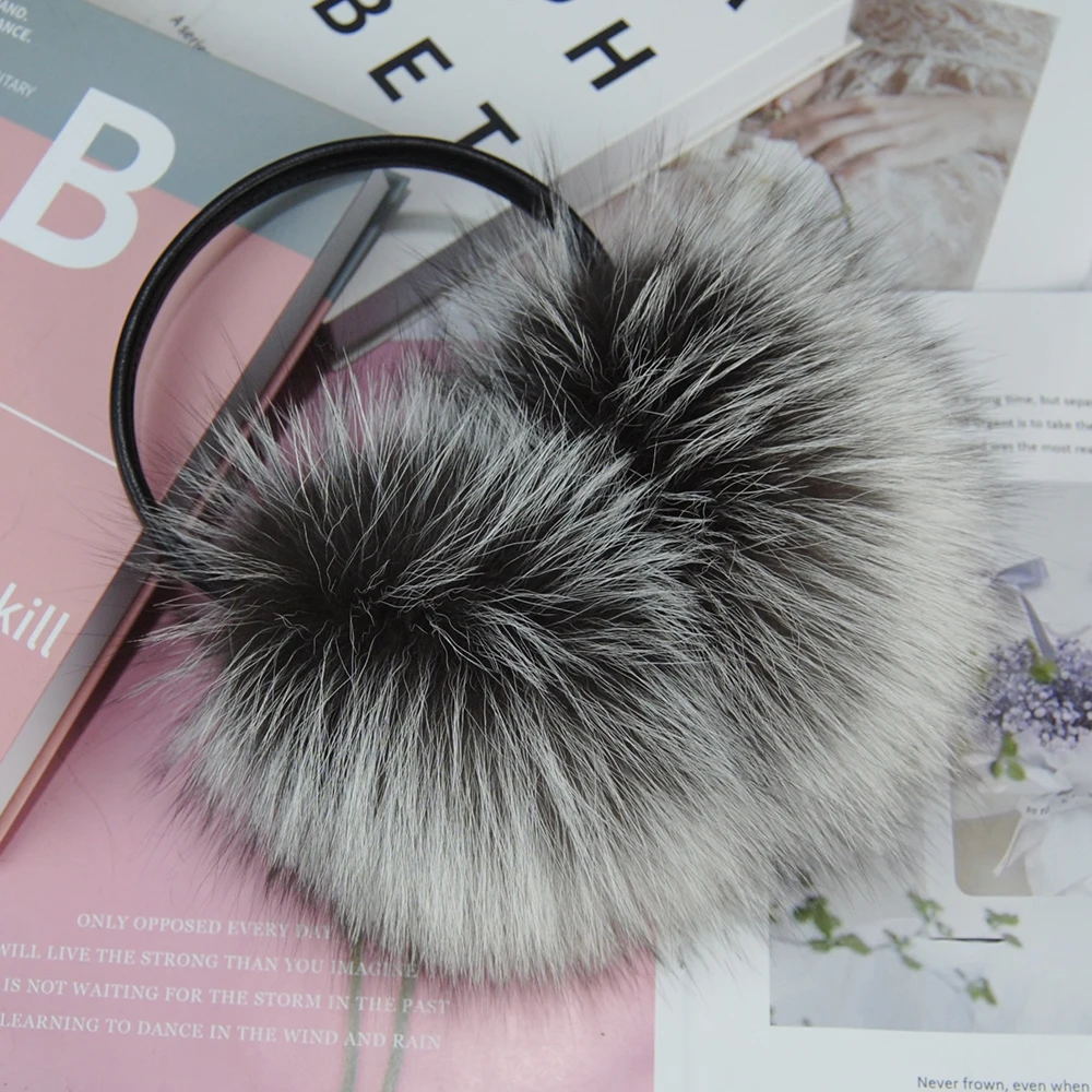 Ladies fox fur earmuffs winter women warm real fox fur earmuffs girl's earlap ultra large ladies plush earmuff new style luxury
