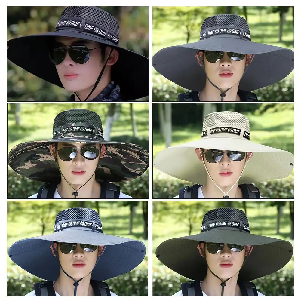

1PCS SummerLarge Brim Sun Hat Men Women Breathable Fisherman Beach Protection Sun Cap Caps Hiking Hat Mesh Outdoor Fishing F2Z9