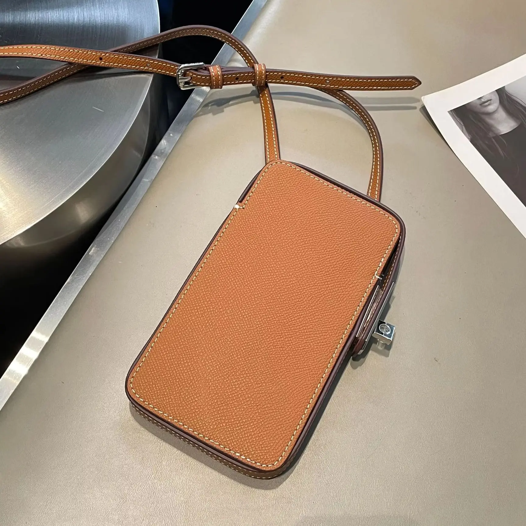 Women's Genuine Leather Crossbody Phone Bag - Luxury Designer Fashion Mini Purse