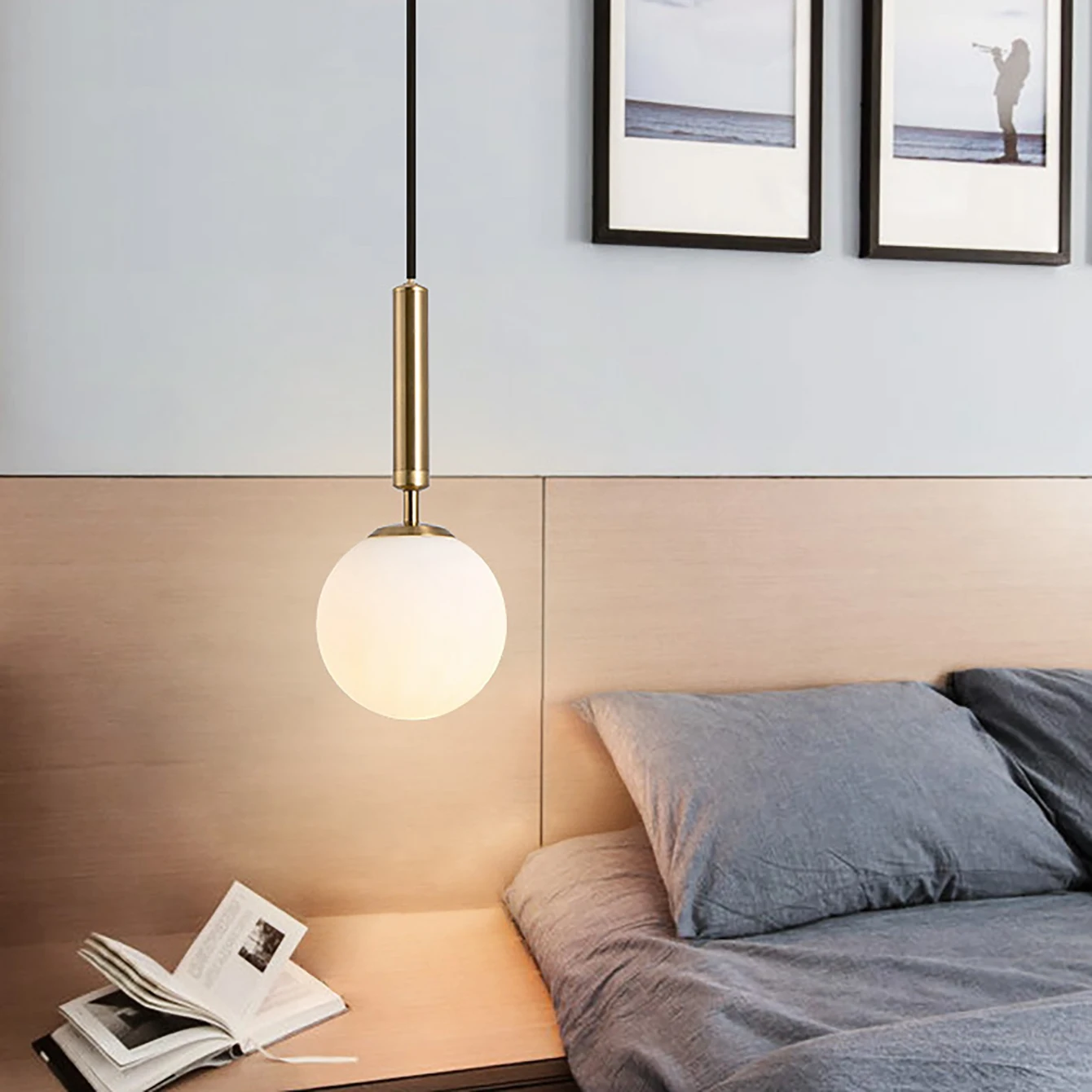 Glass pendant light gold bedroom light metal restaurant atmosphere pendant light complimentary light bulb 5
