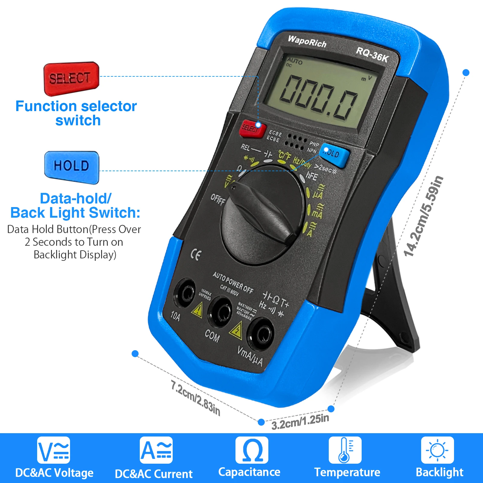 Multimeter Tester TRMS 4000 Counts Digital Multimeter with DC AC Voltmeter and Ohm Volt Amp Meter ; Measures Voltage, Current