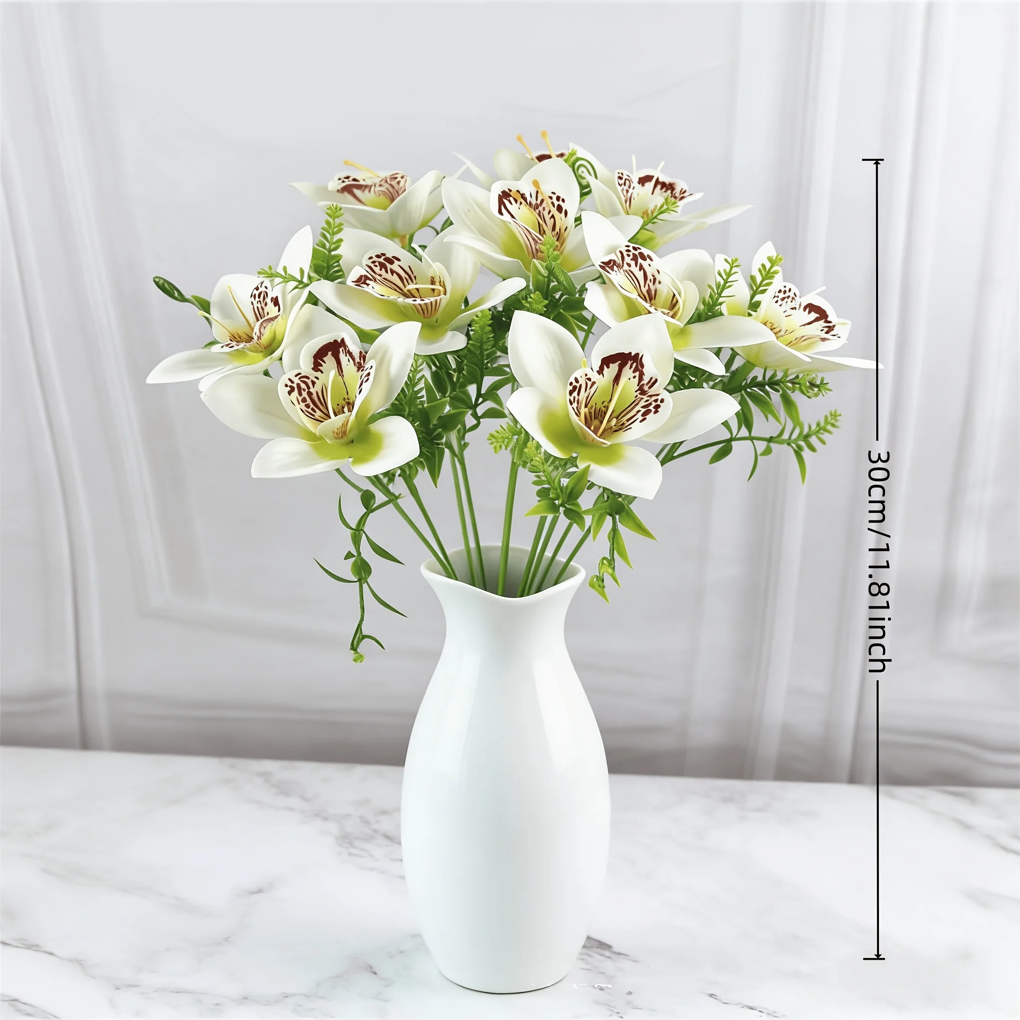5 Stück Orchideen-Kunstblumen-Bouquet, 35 cm, künstliche Blumen für Heimdekoration, Hochzeitsdekorationen, DIY-Vasenornamente, Zubehör – Detail 3